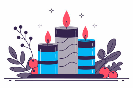 Hand drawn purple advent candles illustration vector on white backgroundのイラスト素材