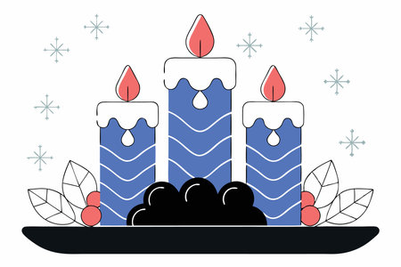 Hand drawn purple advent candles illustration vector on white backgroundのイラスト素材