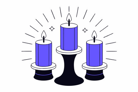 Hand drawn purple advent candles illustration vector on white backgroundのイラスト素材