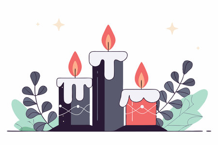 Hand drawn purple advent candles illustration vector on white backgroundのイラスト素材