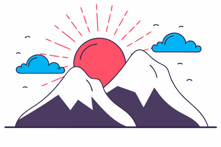 Sunrise in the mountain concept illustration vector on white backgroundのイラスト素材