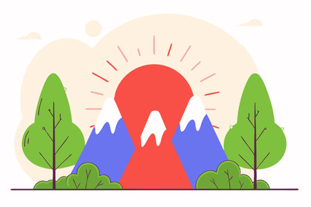 Sunrise in the mountain concept illustration vector on white backgroundのイラスト素材