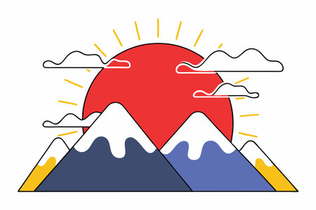 Sunrise in the mountain concept illustration vector on white backgroundのイラスト素材