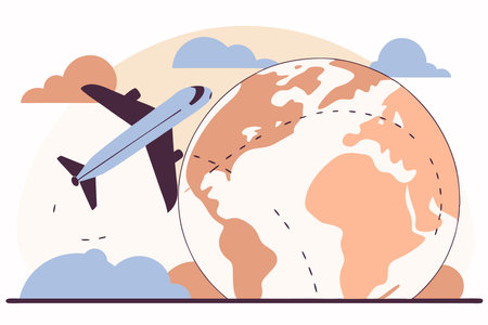 Flying around the world (with airplane) concept illustration vector on white backgroundのイラスト素材
