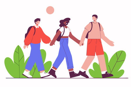Friends walking concept illustration vector on white backgroundのイラスト素材