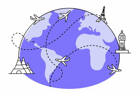 Flying around the world (with airplane) concept illustration vector on white backgroundのイラスト素材