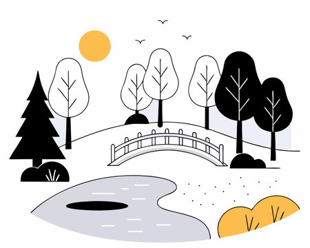 Landscape park scene icon illustrationのイラスト素材