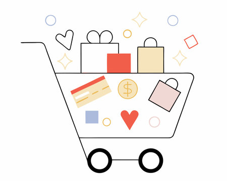 Shopping cart with electronic commerce icons illustrationのイラスト素材