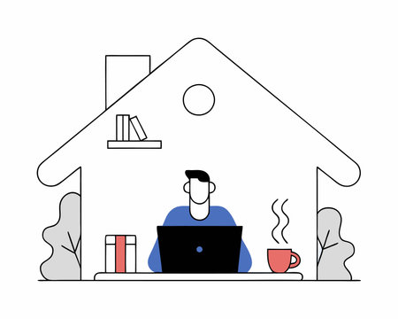 Picture of Freelancer man working freelancing from home made illustrationのイラスト素材