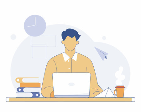 Picture of Freelancer man working freelancing from home made illustrationのイラスト素材
