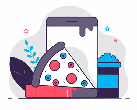Slice fresh pizza fast food icon illustrationのイラスト素材