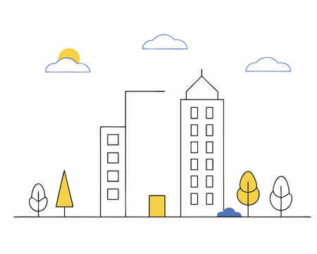Urban buildings with cityscape scenery illustrationのイラスト素材