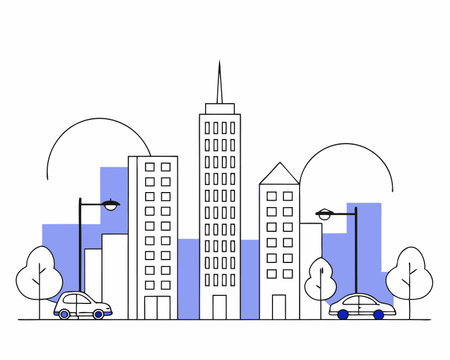 Urban buildings with cityscape scenery illustrationのイラスト素材
