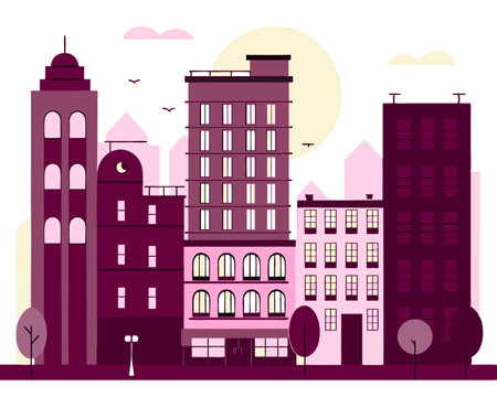 Urban buildings with cityscape scenery illustrationのイラスト素材