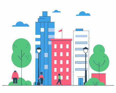 Urban buildings with cityscape scenery illustrationのイラスト素材