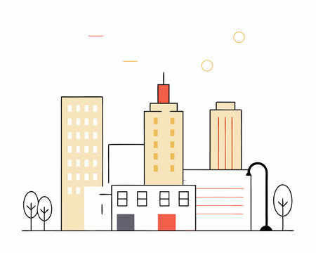 Urban buildings with cityscape scenery illustrationのイラスト素材