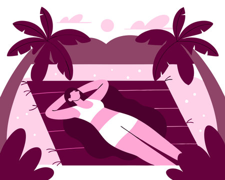 Woman relaxing on the beach illustrationのイラスト素材