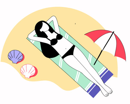 Woman relaxing on the beach illustrationのイラスト素材