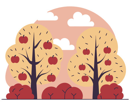 Apple plantation illustrationのイラスト素材