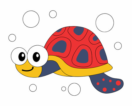 Cute little turtle cartoon swimming illustrationのイラスト素材