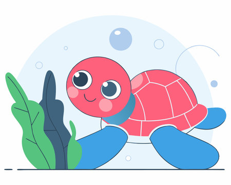 Cute little turtle cartoon swimming illustrationのイラスト素材