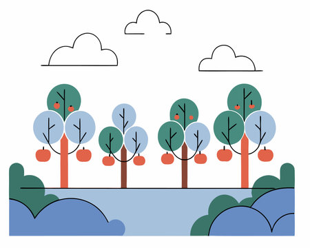 Apple plantation illustrationのイラスト素材