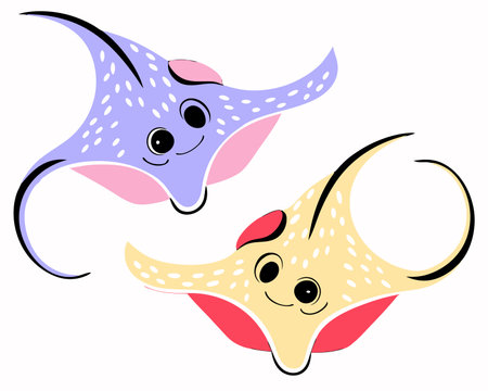 Cute Manta Rays Swimming Cartoon illustrationのイラスト素材
