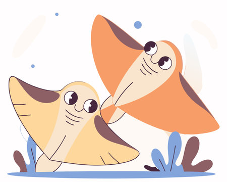 Cute Manta Rays Swimming Cartoon illustrationのイラスト素材
