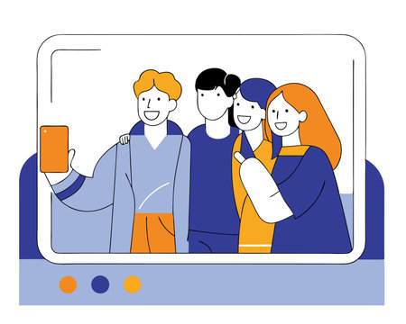 Group of young people posing for a photo illustrationのイラスト素材