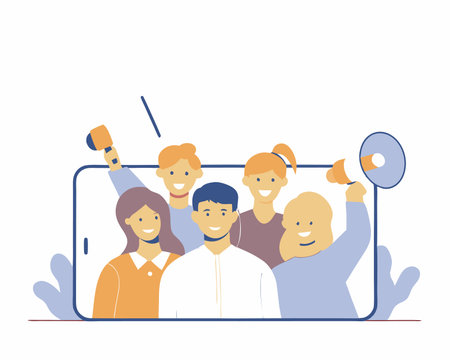 Group of young people posing for a photo illustrationのイラスト素材