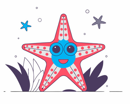 Starfish smiling happy cartoon illustrationのイラスト素材