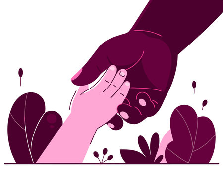 Drawing of child's hand holding his mother's hand for Mother's Day illustrationのイラスト素材