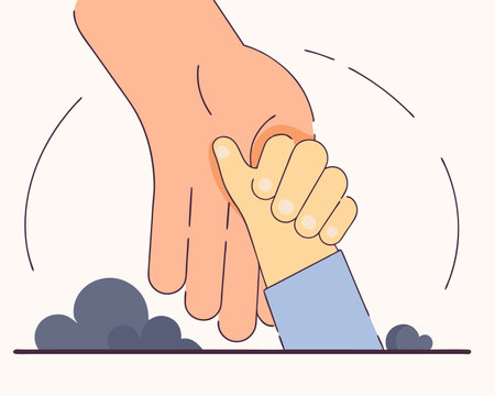 Drawing of child's hand holding his mother's hand for Mother's Day illustrationのイラスト素材
