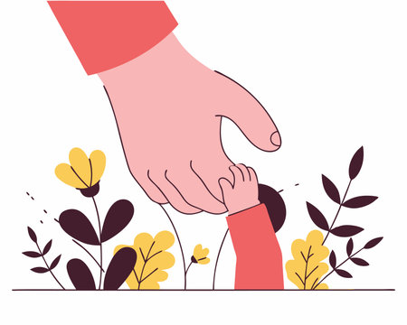 Drawing of child's hand holding his mother's hand for Mother's Day illustrationのイラスト素材
