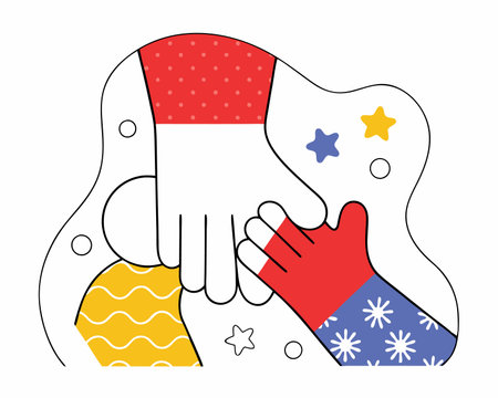 Drawing of child's hand holding his mother's hand for Mother's Day illustrationのイラスト素材