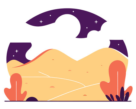 Flat night desert landscape illustrationのイラスト素材