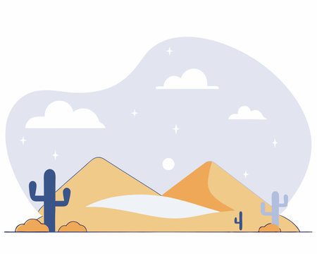 Flat night desert landscape illustrationのイラスト素材