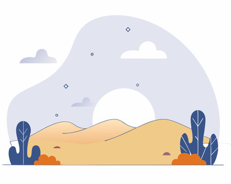 Flat night desert landscape illustrationのイラスト素材