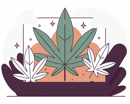 Green cannabis leaves hand drawn cartoon illustrationのイラスト素材
