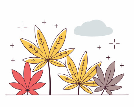 Green cannabis leaves hand drawn cartoon illustrationのイラスト素材