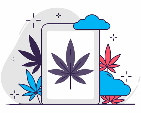 Green cannabis leaves hand drawn cartoon illustrationのイラスト素材