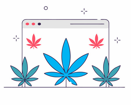 Green cannabis leaves hand drawn cartoon illustrationのイラスト素材