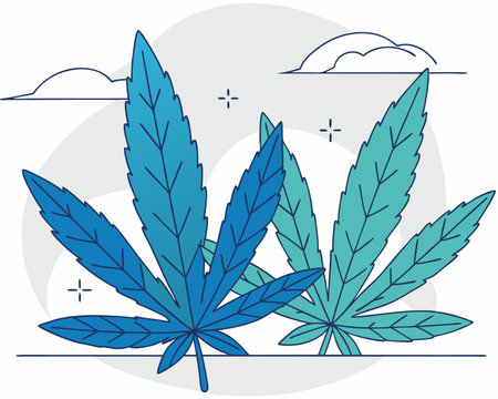 Green cannabis leaves hand drawn cartoon illustrationのイラスト素材