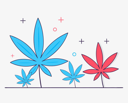 Green cannabis leaves hand drawn cartoon illustrationのイラスト素材