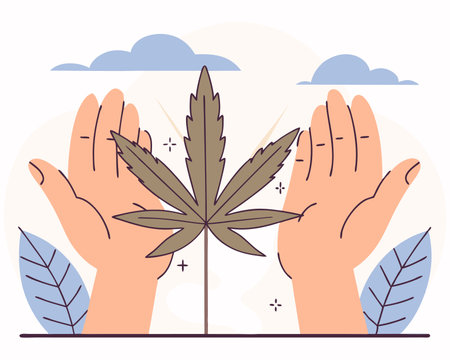 Green cannabis leaves hand drawn cartoon illustrationのイラスト素材