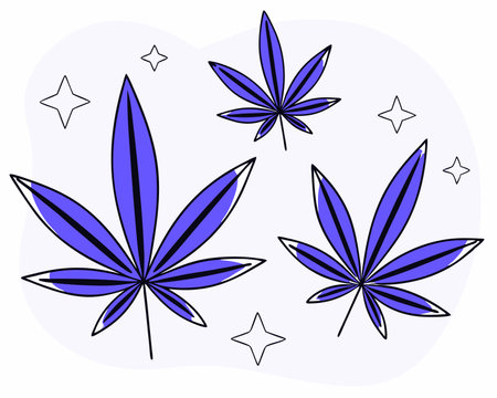 Green cannabis leaves hand drawn cartoon illustrationのイラスト素材