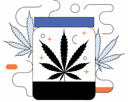 Green cannabis leaves hand drawn cartoon illustrationのイラスト素材