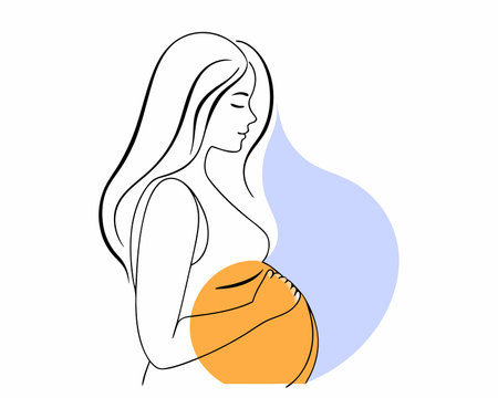 Hand drawn pregnant woman using line art style illustrationのイラスト素材