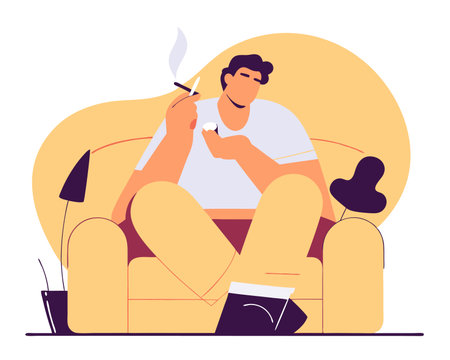 Man sit on chair and smoke cigarettes illustrationのイラスト素材