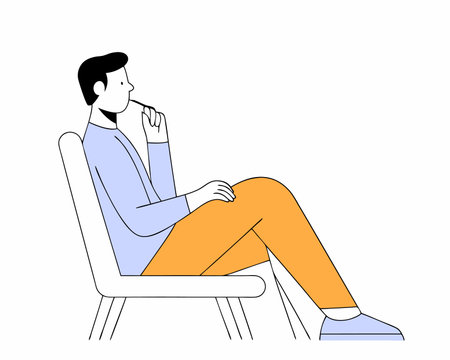 Man sit on chair and smoke cigarettes illustrationのイラスト素材